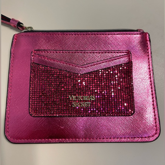 Victoria’s Secret Card Holder Wallet in Fuchsia Magenta With Pink Crystals Bling - Picture 2 of 8